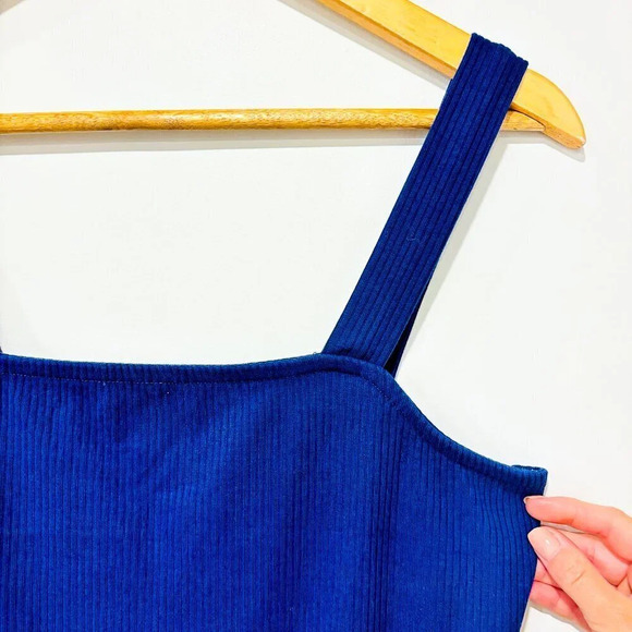 THE DROP Navy Amelia ribbed dress | Fitted midi summer dress | Medium * - Picture 7 of 9
